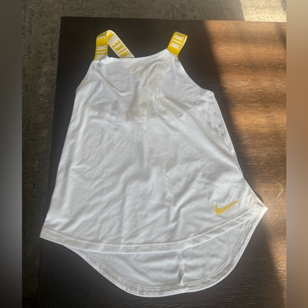 Nike White Dri-FIT Tank Top with Yellow Straps